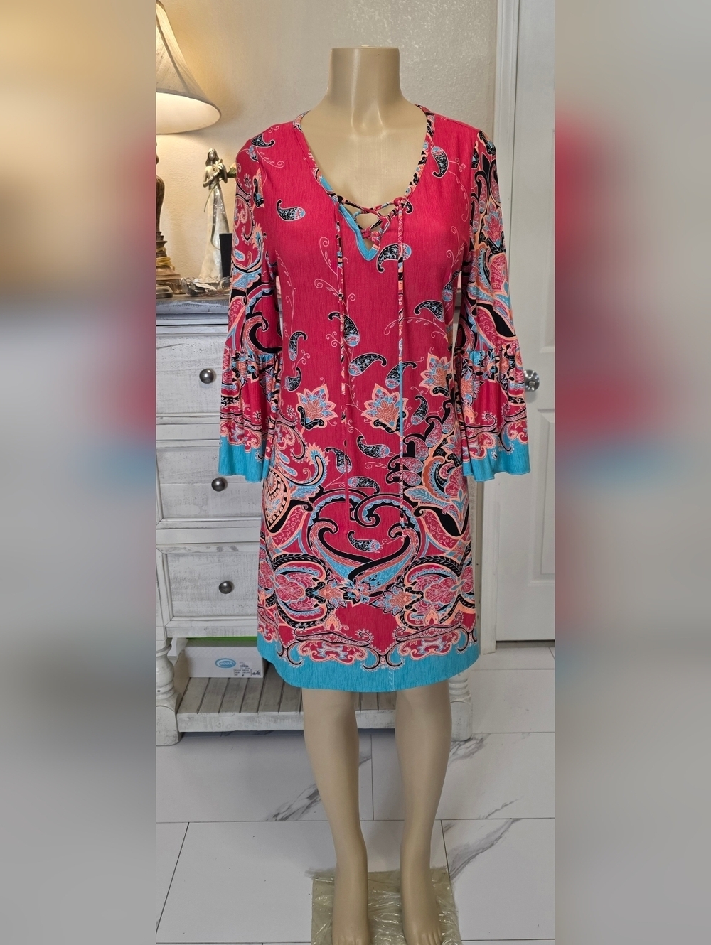 Pink Coconut Boho Paisley Lace Up Size S